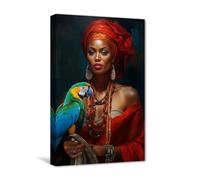 CXHOSTENT African American Canvas Wall Art Black Woman with Blue Parrot Painting Prints Abstract Black Girls Picture for Girls Bedroom Decor (A, 40.00 x 60.00 cms)