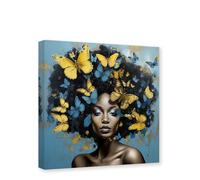 CXHOSTENT African American Canvas Wall Art Butterfly on Black Women Head Pictures Abstract Girl Painting Print Living Room Decor Frame (Abstract Girl - 2, 40.00 x 40.00 cms)