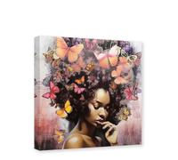 CXHOSTENT African American Canvas Wall Art Butterfly on Black Women Head Pictures Abstract Girl Painting Print Living Room Decor Frame (Abstract Girl - 1, 30.00 x 30.00 cms)