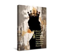 CXHOSTENT African American Wall Art Black and Gold Crown Wall Decor Vintage Black Queen Canvas Prints Inspirational Poster for Black Girl Room Decor (D, 30.00 x 45.00 cms)