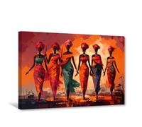 CXHOSTENT African American Wall Art Black Women Painting Print Black Girl Canvas Vintage African Tribe Poster Living Room Office Decor Framed (70L x 105W cm)