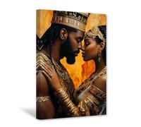 CXHOSTENT African King and Queen Wall Art Black Couple Pictures African American Canvas Print Black Love Painting Bedroom Decor Framed (45L x 30W cm)