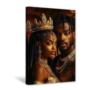 CXHOSTENT African King and Queen Wall Art Black Couple Pictures African American Canvas Print Black Love Painting Bedroom Decor Framed (60L x 40W cm)