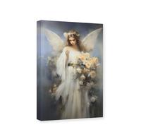 CXHOSTENT Angel Canvas Wall Art - White Angel Wings Pictures, Abstract Girl Floral Painting Print, Modern Artwork Decor, Frame (50.00 x 75.00 cms)