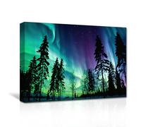 CXHOSTENT Aurora Canvas Wall Art 5 Panel Northern Lights Prints Painting Forest Trees Landscape Picture Large Green Artwork for Home Decor Framed (Aurora-2, 30.00 x 45.00 cms)