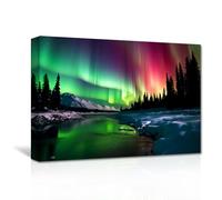 CXHOSTENT Aurora Canvas Wall Art Northern Lights Bathroom Decor Snowy Mountains Landscape Painting Prints for Home Decor Framed (Aurora-1, 30.00 x 45.00 cms)