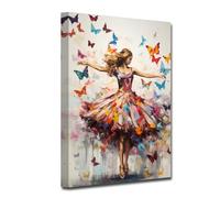 CXHOSTENT Ballet Canvas Wall Art Abstract Black Woman Dancing with Butterflies Painting Ballerina Picture Prints for Girls Room Bedroom Wall Decor Framed (A, 70.00 x 105.00 cms)