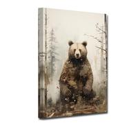 CXHOSTENT Bear Canvas Wall Art Wild Animal Wall Decor Bear in the Forest Poster Wildlife Paintings Prints Vintage Country Farmhouse Cabin Decor Framed (Animal-2, 30.00 x 45.00 cms)