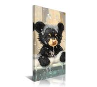 CXHOSTENT Bear Cub Bathroom Wall Art Cute Black Bear in Bathtub Canvas Prints Funny Animal Bathroom Pictures Wall Decor for Kids Restroom Laundry (Beige, 24L x 12W)