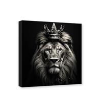 CXHOSTENT Black and White Lion with Crown Canvas Wall Art Abstract King Animal Painting Print Lion Head Portrait Pictures Decor Frame (Lion - 3, 40.00 x 40.00 cms)