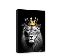 CXHOSTENT Black and White Lion with Gold Crown Canvas Wall Art Animal Painting Print Lion Head Portrait Picture Poster Decor Frame (Lion - 3, 30.00 x 45.00 cms)