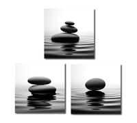 CXHOSTENT Black and White Zen Wall Art 3 Pieces Stones in Water Canvas Prints Spa Paintings Bathroom Decor for Spiritual Meditation Yoga Room Frame (Zen-1, 30.00 x 30.00 cms x 3PCS)