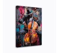 CXHOSTENT Black Jazz Canvas Wall Art Abstract Black Music Painting Prints African American Picture Musical Instruments Artwork for Men Room Decor Framed (Black, 30.00 x 45.00 cms)
