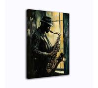 CXHOSTENT Black Jazz Canvas Wall Art Abstract Black Music Painting Prints African American Picture Musical Instruments Artwork for Men Room Decor Framed (Brown, 30.00 x 45.00 cms)