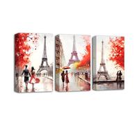 CXHOSTENT Black White and Red Canvas Wall Art 3 Piece Romantic Couple on Fancy Paris Street Scenery Painting Prints Anniversary Decor Framed (B, 30.00 x 40.00 cms x 3PCS)