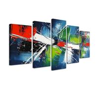 CXHOSTENT Blue Abstract Wall Art 5 Pieces Red Green White Graffiti Geometric Canvas Print Modern Minimalist Painting for Living Room Office Decor Framed (Blue, 16x24inx2 16x32inx2 16x40inx1)
