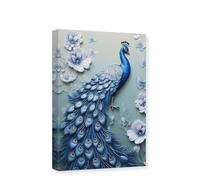 CXHOSTENT Blue Peacock Canvas Wall Art Animal Painting Print Vintage Elegance Peacock and White Floral Picture Artwork Decor Frame (Peacock - 3, 40.00 x 60.00 cms)