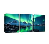 CXHOSTENT Borealis Wall Decor 3 Panels Aurora Green Northern Lights Canvas Wall Art Snow Mountain Lake Pictures Living Room Decor Frame (Aurora Borealis - 3, 40x60cmx3Pcs)