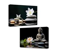 CXHOSTENT Buddha Canvas Wall Art 2 Pieces Black and White Zen Stone and Lotus Picture Prints Spa Painting for Yoga Meditation Room Spiritual Gifts (Buddha-1, 28.00 x 35.00 cms x 2PCS)