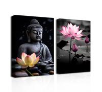 CXHOSTENT Buddha Canvas Wall Art 2 Pieces Buddha Statue Painting with Lotus Flowers Pictures Prints Zen Spa Artwork for Buddhism Prayer Wall Decor (Buddha-3, 28.00 x 35.00 cms x 2PCS)
