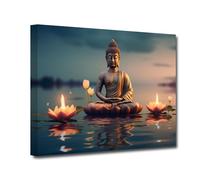 CXHOSTENT Buddha Canvas Wall Art Buddha Statue Painting Lotus Flowers Pictures Prints Zen Spa Artwork for Buddhism Prayer Wall Decor (Buddha-3, 70.00 x 105.00 cms)