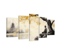 CXHOSTENT Buddha Canvas Wall Art Large 5 Piece Zen Picture Prints Buddhism Statue Painting Spa Artwork for Spiritual Meditation Yoga Room Decor Framed (Yellow, 8"x14"x2 8"x18"x2 8"x22"x1)