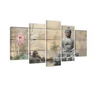 CXHOSTENT Buddha Canvas Wall Art Large 5 Piece Zen Picture Prints Buddhism Statue Painting Spa Artwork for Spiritual Meditation Yoga Room Decor Framed (Brown, 12"x20"x2 12"x30"x2 12"x40"x1)