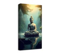 CXHOSTENT Buddha Painting Zen Canvas Wall Art Buddha Statue Lotus Picture Prints Spa Decor for Spiritual Meditation Yoga Room Office Framed (Zen-3, 30.00 x 60.00 cms)
