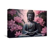 CXHOSTENT Buddha Wall Art Buddha Statue with Lotus Canvas Art Prints Zen Spa Paintings for Office Spiritual Meditation Yoga Room Decor Framed (Buddha-2, 30.00 x 45.00 cms)