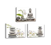 CXHOSTENT Buddha Zen Wall Art Bathroom Decor 3 Piece Buddha Zen Stones Orchids Picture Print On Canvas Paintings for Office Yoga Study Room Decor (28.00 x 35.00 cms x 3PCS)
