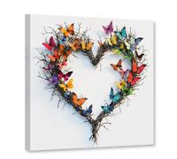 CXHOSTENT Butterfly Canvas Wall Art Heart-Shaped Tree Branches with Colorful Butterflies Pictures Print Living Room Bedroom Girls Room Decor Framed (45L x 45W cm)