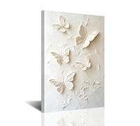 CXHOSTENT Butterfly Wall Art Beige Butterflies Painting 3D Textured Canvas Prints Abstract Minimalist Neutral Pictures for Bedroom Living Room Decor Framed (Butterfly-2, 24l x 16w)
