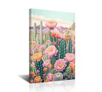 CXHOSTENT Cactus Canvas Wall Art Mexican Picture Tropical Desert Botanical Print Succulent Floral Painting Colorful Southwestern Rustic Wall Decor Framed (Teal, 18L x 12W)