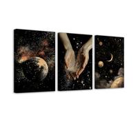 CXHOSTENT Celestial Canvas Wall Art 3 Pcs Hand Full of Stars with Moon Picture Mystical Moonlight Prints Night Star Landscape Wall Decor for Bedroom Framed (12x16inchx3 Pieces)