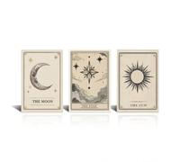 CXHOSTENT Celestial Canvas Wall Art 3 Pieces Sun Moon and Stars Painting Prints Mystical Themed Pictures Wall Decor for Vintage Home Office Decor Framed (24x36inchx3 Pieces)
