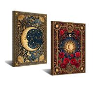 CXHOSTENT Celestial Wall Art Set of 2 Sun and Moon Painting Canvas Prints Mystical Themed Pictures for Office Bedroom Home Decor Framed (Black, 16x24inchx2 Pieces)