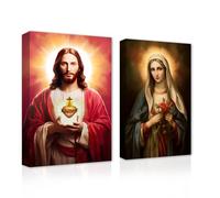 CXHOSTENT Christ Jesus And Virgin Mary Canvas Wall Art 2 Piece Sacred Heart Jesus And The Virgin Mary Paintings Prints God Poster for Church Decor (A, 60.00 x 90.00 cms x 2PCS)
