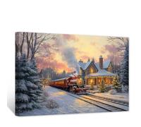 CXHOSTENT Christmas Canvas Wall Art Winter Scene Pictures Snow Scene Prints Xmas Posters Living Room Bedroom Office Decor Framed (40.00 x 50.00 cms)