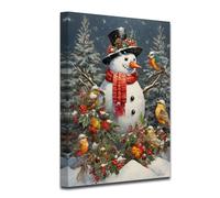 CXHOSTENT Christmas Decor Picture for Wall Snowman and Christmas Tree Birds Wall Art Winter Snow Scene Painting Print for Bedroom Decor Framed (Snowman-3, 40.00 x 60.00 cms)