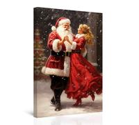 CXHOSTENT Christmas Wall Art Mr. and Mrs. Santa Claus Canvas Print Claus Couple Pictures Christmas Art Prints Wall Decor for Winter Holiday Xmas Gifts Framed (Black, 60.00 x 90.00 cms)