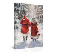 CXHOSTENT Christmas Wall Art Mr. and Mrs. Santa Claus Canvas Print Claus Couple Pictures Christmas Art Prints Wall Decor for Winter Holiday Xmas Gifts Framed (White, 30.00 x 45.00 cms)
