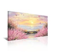 CXHOSTENT Coastal Lavender Wall Art Pink Bathroom Wall Decor Beach Ocean Sunrise Pictures Butterfly Floral Paintings Sea Scenery Canvas Prints for Bedroom Framed (Pink, 12l x 24w)