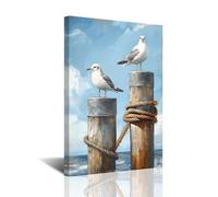 CXHOSTENT Coastal Seagull Wall Art Nautical Bathroom Decor Seaside Seagulls Picture Prints Beach Bird Picture Blue Ocean Wall Decor for Bedroom (Blue, 18L x 12W)
