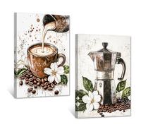CXHOSTENT Coffee Canvas Wall Art Kitchen Pictures Decor 2 PCS Coffee Bar Wall Decor Latte Mocha Cafe Poster Dining Room Decoration Framed (30x40cmx2)