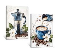 CXHOSTENT Coffee Canvas Wall Art Kitchen Pictures Decor 2 PCS Coffee Bar Wall Decor Latte Mocha Cafe Poster Dining Room Decoration Framed (30x40cmx2)