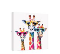 CXHOSTENT Colorful Giraffe Canvas Wall Art Animal Painting Print Graffiti Giraffe Wearing Glasses Picture Bedroom Kids Room Decor Frame (Giraffe - 2, 40L x 40W cm)