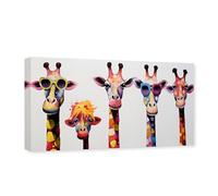 CXHOSTENT Colorful Giraffe Canvas Wall Art Animal Painting Wall Decor Graffiti Giraffe Wearing Glasses Picture Print Kids Room Decor Frame (Giraffe - 1, 50L x 100W cm)
