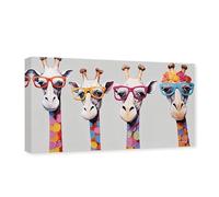 CXHOSTENT Colorful Giraffe Canvas Wall Art Animal Painting Wall Decor Graffiti Giraffe Wearing Glasses Picture Print Kids Room Decor Frame (Giraffe - 2, 30L x 60W cm)