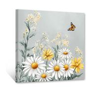 CXHOSTENT Daisy Canvas Wall Art Butterfly Wall Decor Rustic Floral Picture Farmhouse Floral Painting Country Daisy Artwork Home Bedroom Bathroom Decor Frame (30.00 x 30.00 cms)