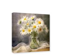 CXHOSTENT Daisy Flower Canvas Wall Art Floral Pictures Wall Decor White Daisies Painting Print Modern Artwork Bedroom Decor Frame (Daisy - 1, 40.00 x 40.00 cms)